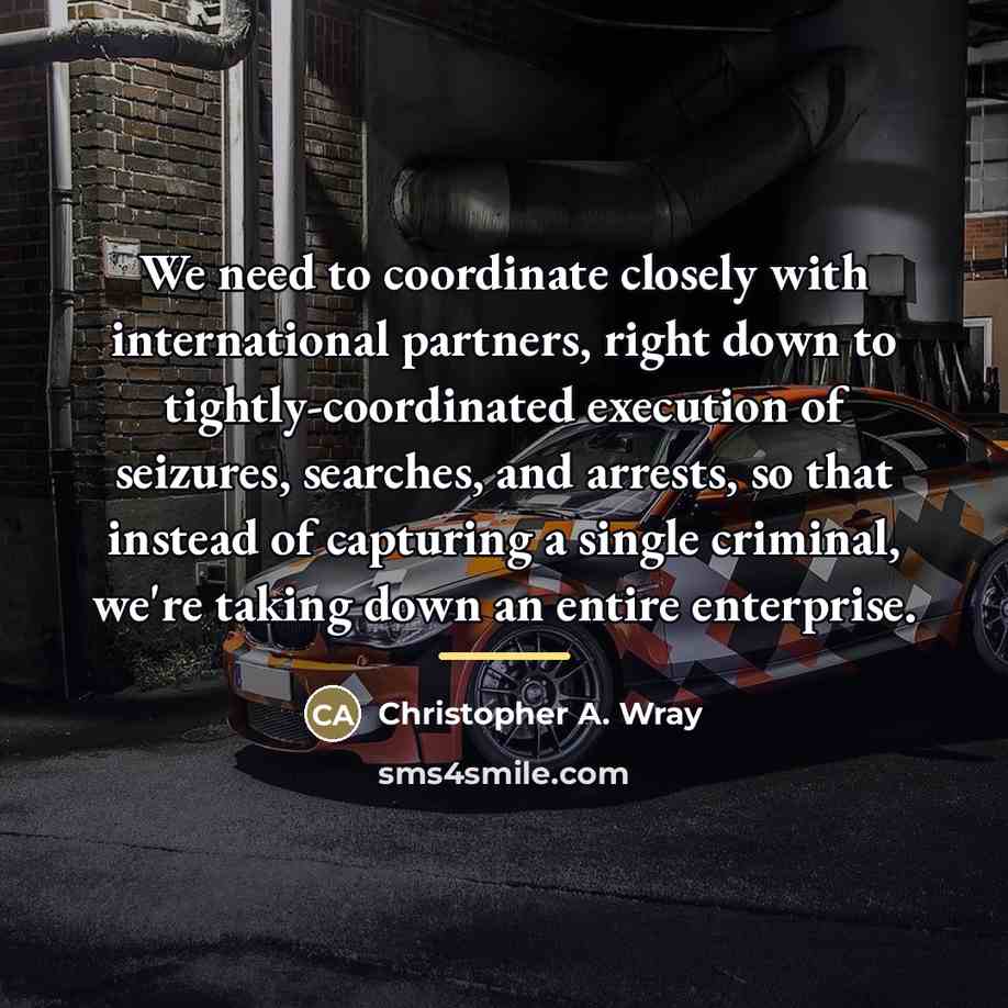 “We need to coordinate closely with international partners, right down…” quote by Christopher A. Wray