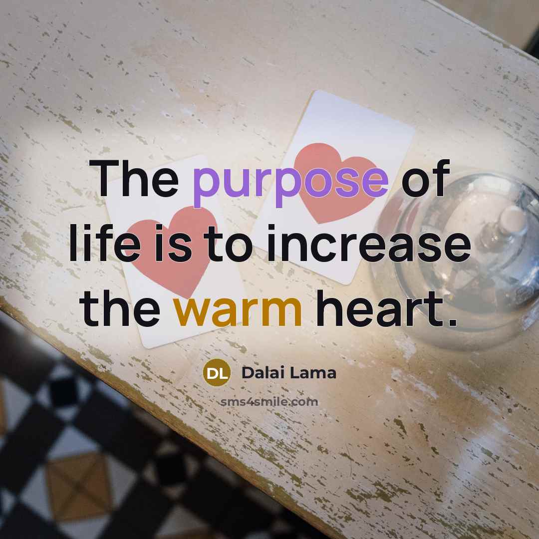 “The purpose of life is to increase the warm heart.…” quote by Dalai Lama