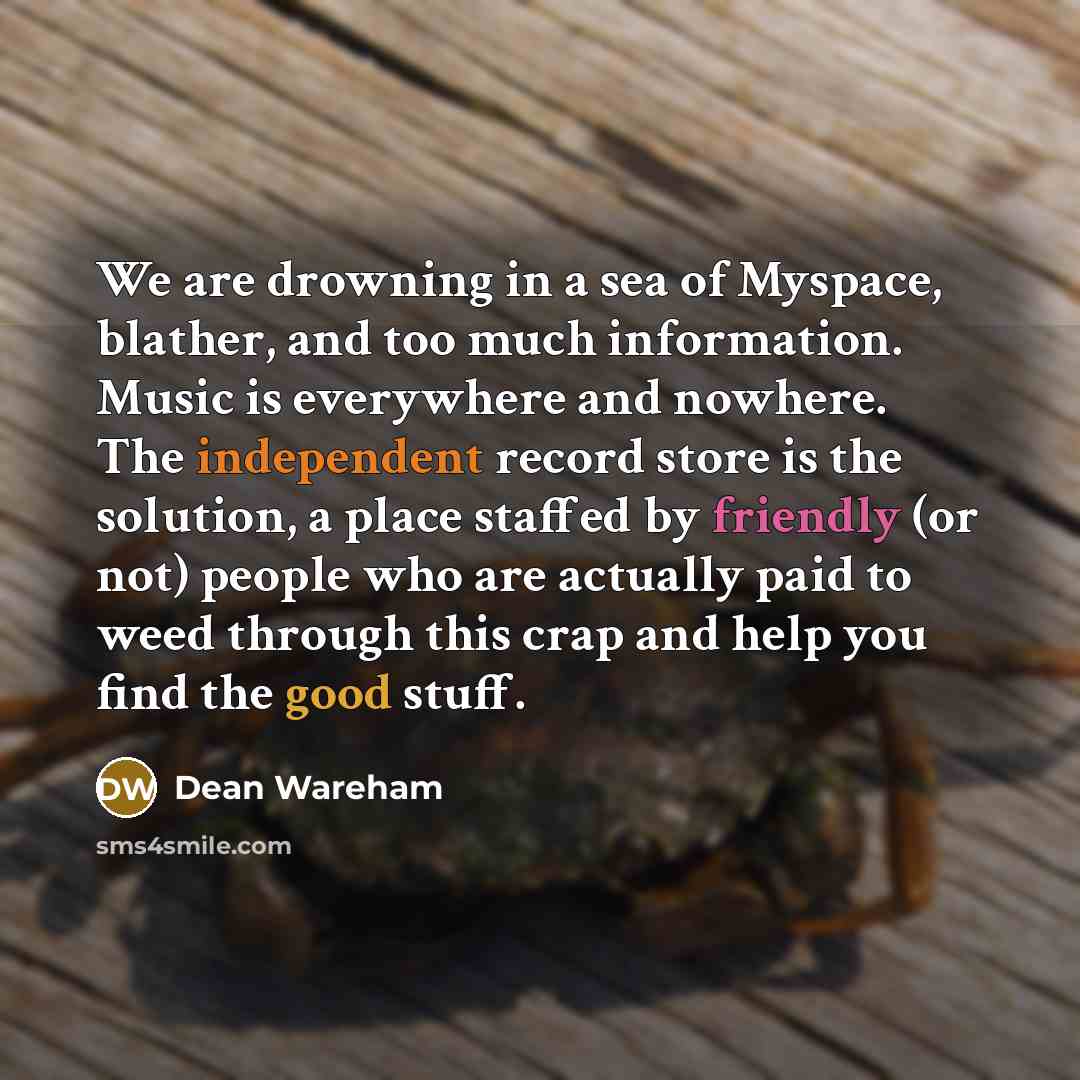 “We are drowning in a sea of Myspace, blather, and…” quote by Dean Wareham