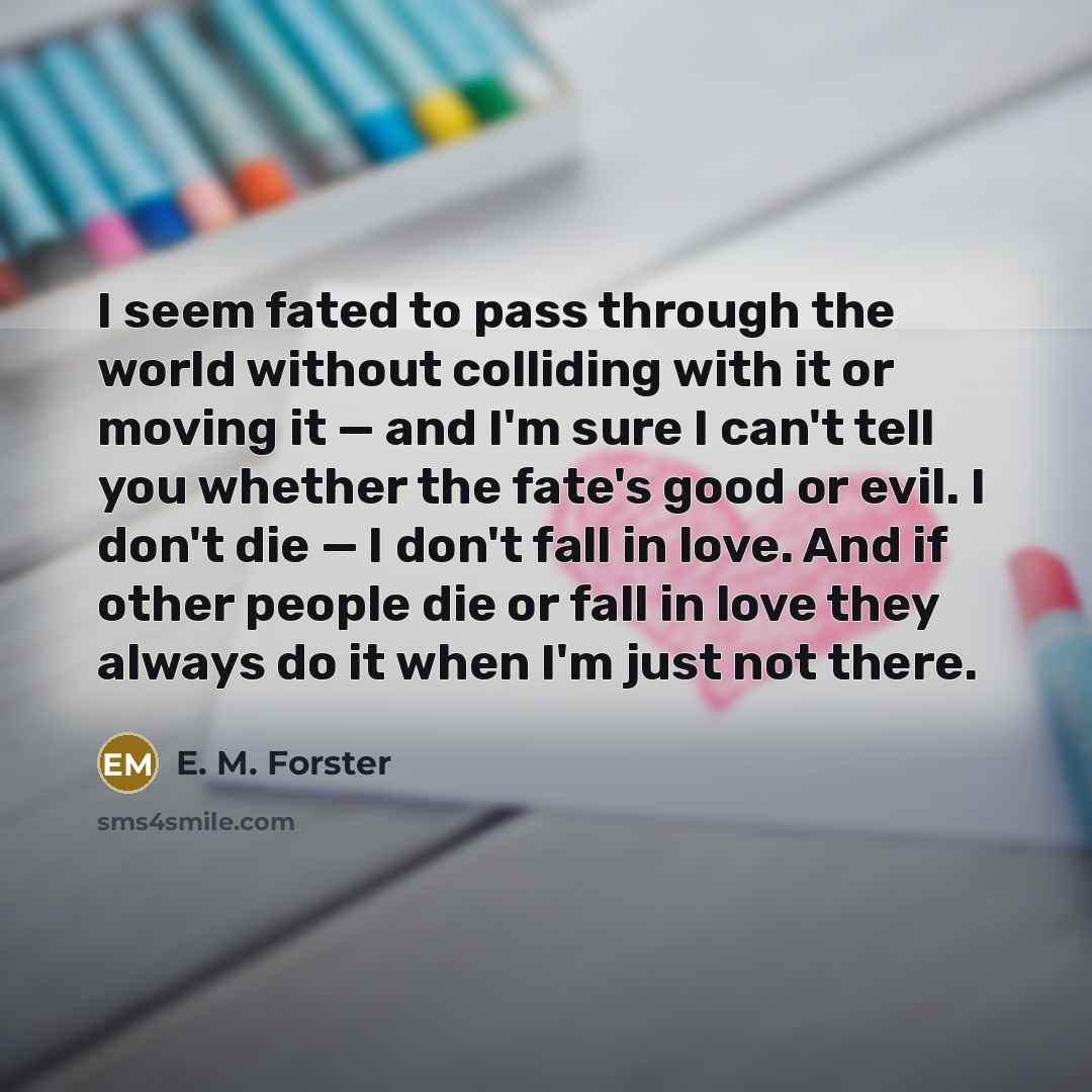“I seem fated to pass through the world without colliding…” quote by E. M. Forster