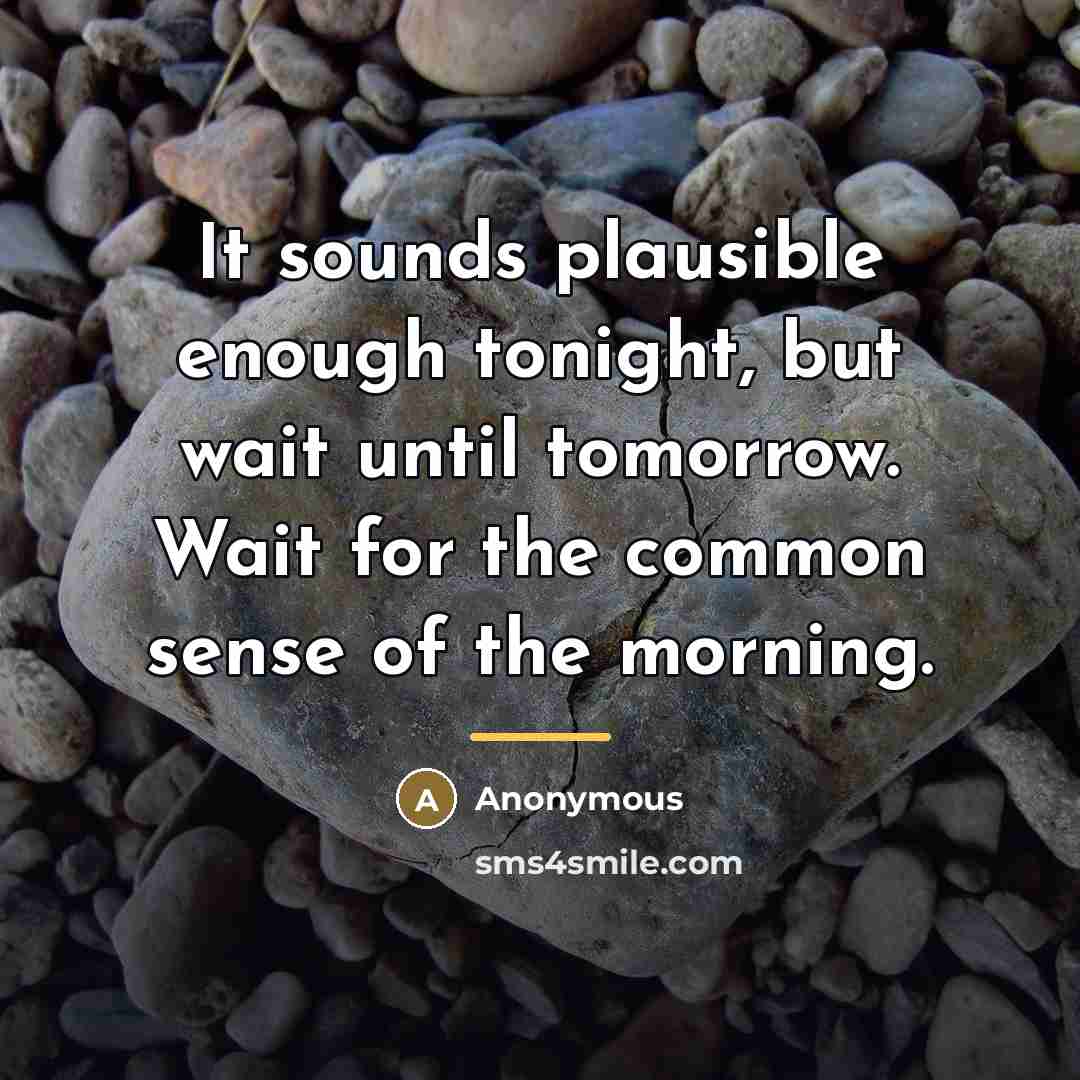 “It sounds plausible enough tonight, but wait until tomorrow. Wait…” quote by Anonymous