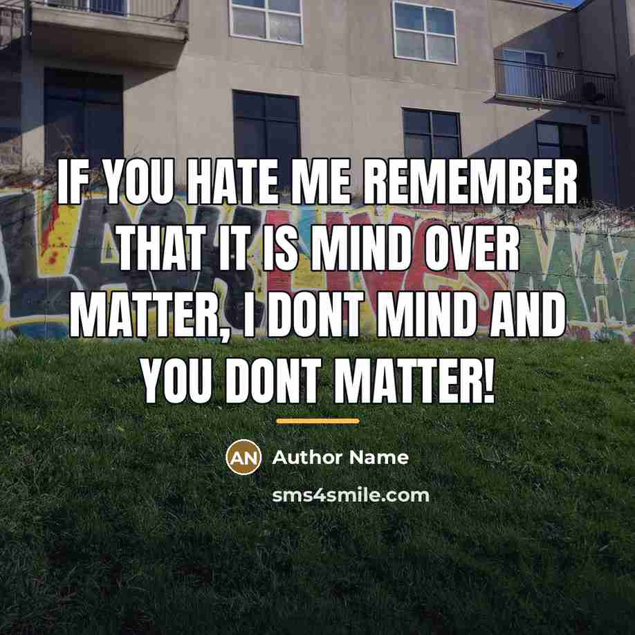 “If you hate me remember that it is mind over…” quote by Author Name