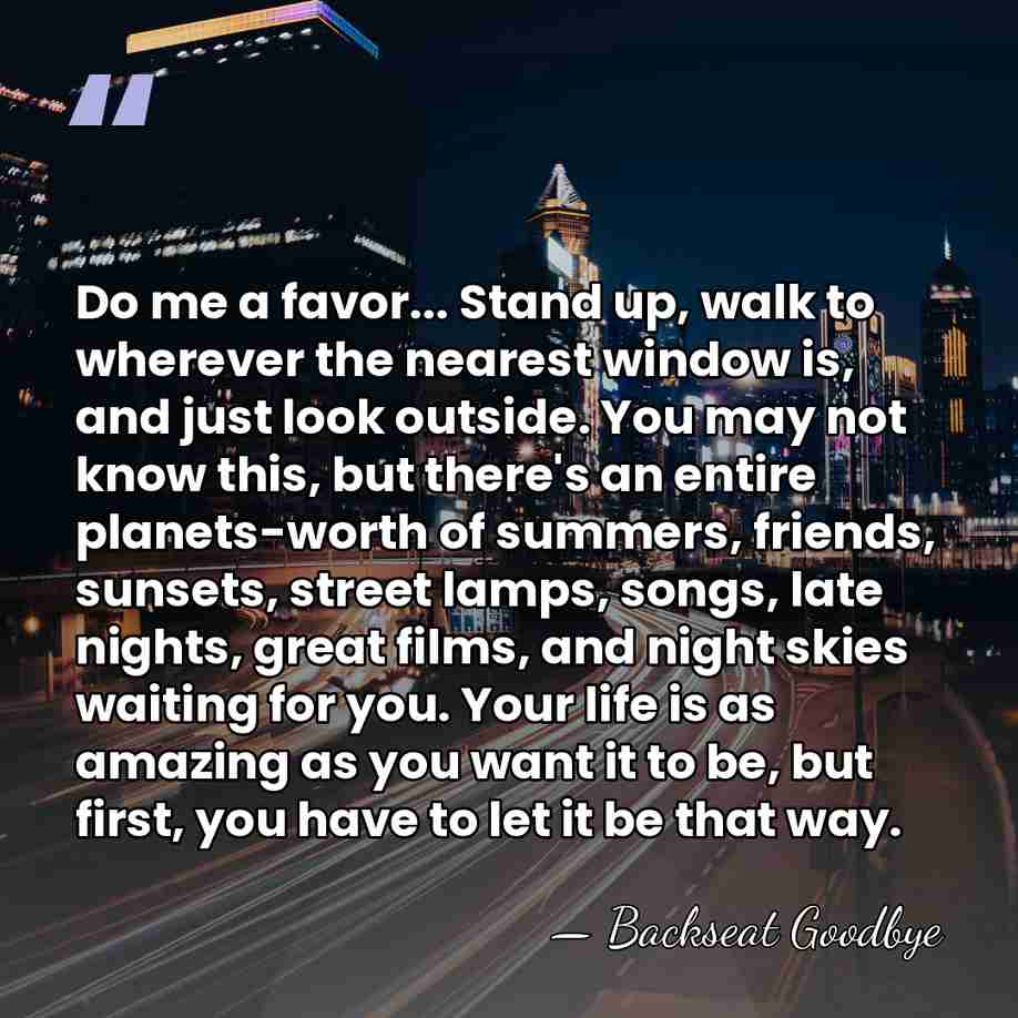 Do me a favor... Stand up, walk to wherever the nearest window&hellip; - Backseat Goodbye