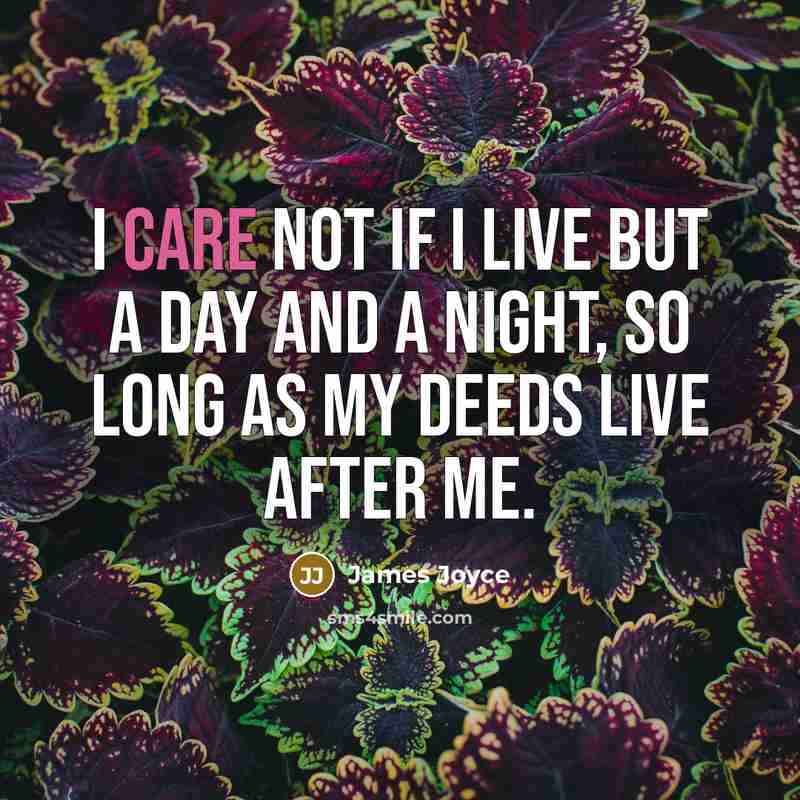 “I care not if I live but a day and…” quote by James Joyce
