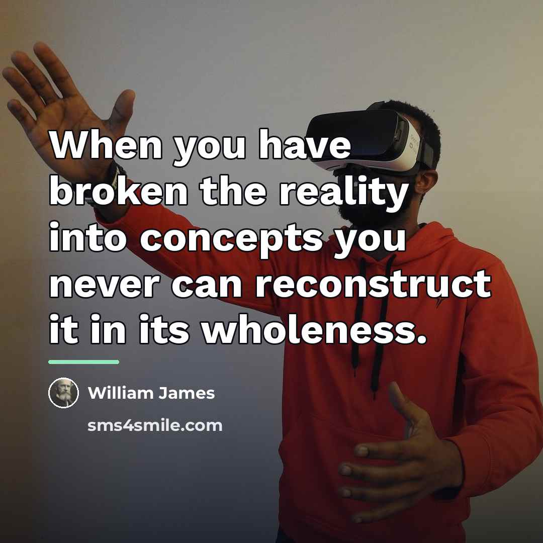 “When you have broken the reality into concepts you never…” quote by William James
