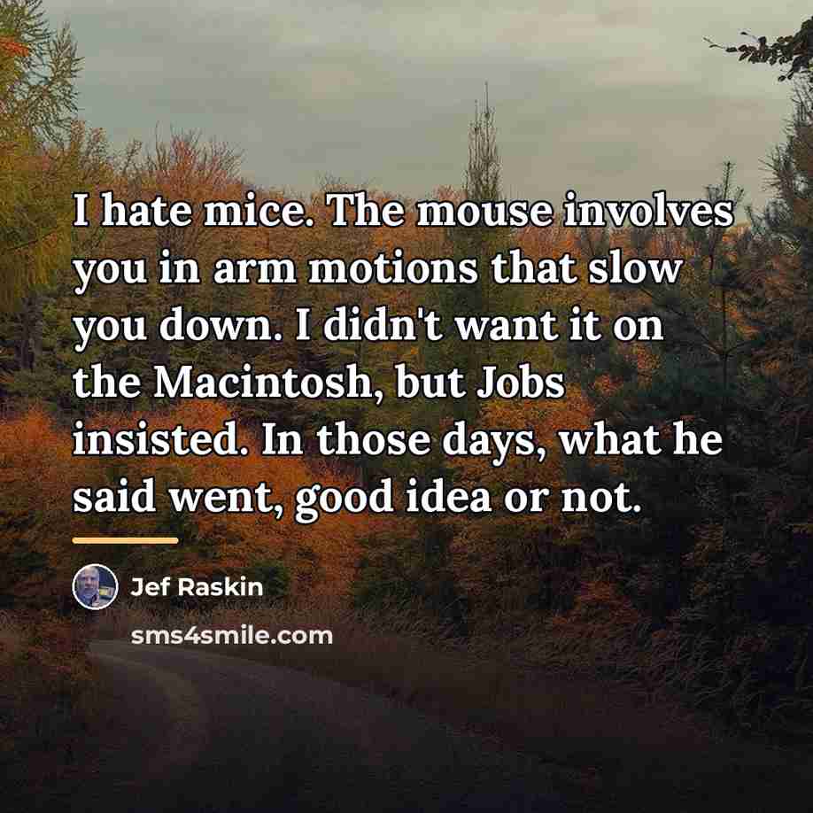 “I hate mice. The mouse involves you in arm motions…” quote by Jef Raskin