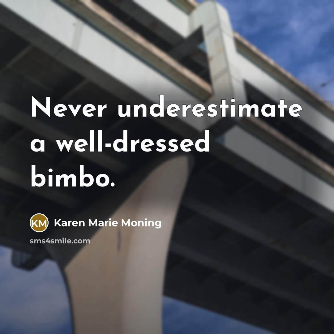 “Never underestimate a well-dressed bimbo.…” quote by Karen Marie Moning