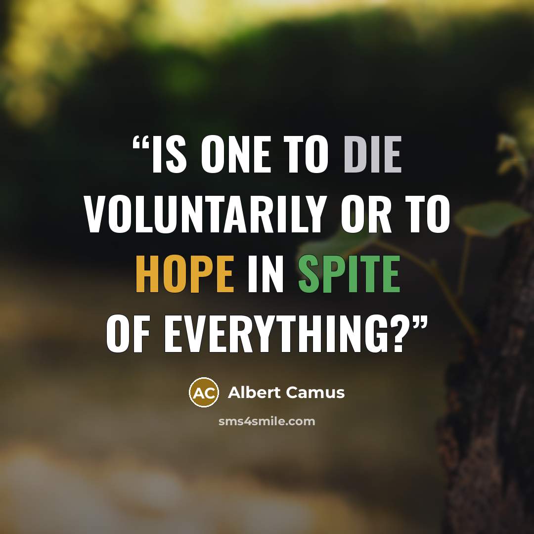 “Is one to die voluntarily or to hope in spite of everything?” quote by Albert Camus
