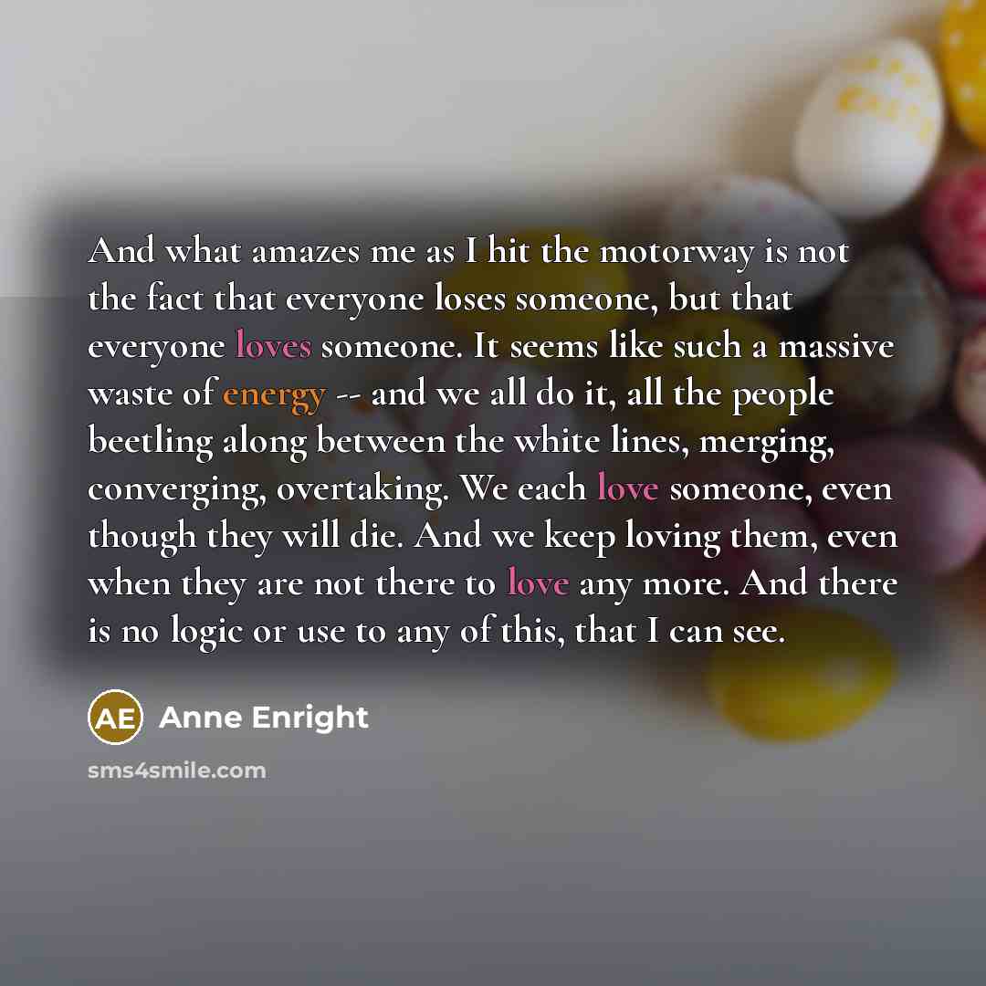 “And what amazes me as I hit the motorway is…” quote by Anne Enright