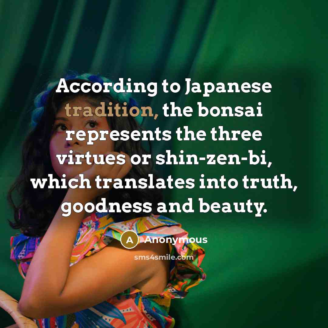 “According to Japanese tradition, the bonsai represents the three virtues…” quote by Anonymous