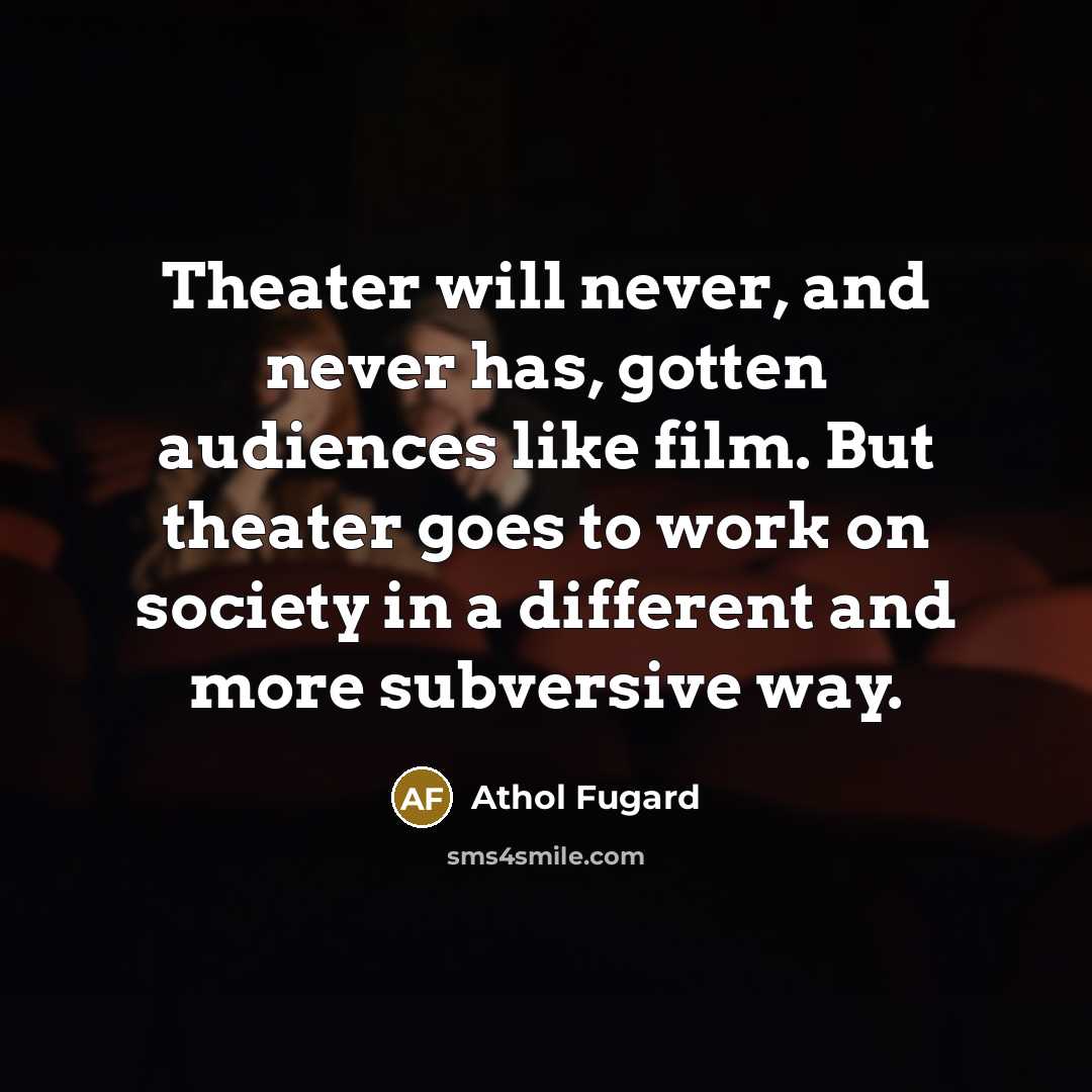 “Theater will never, and never has, gotten audiences like film.…” quote by Athol Fugard
