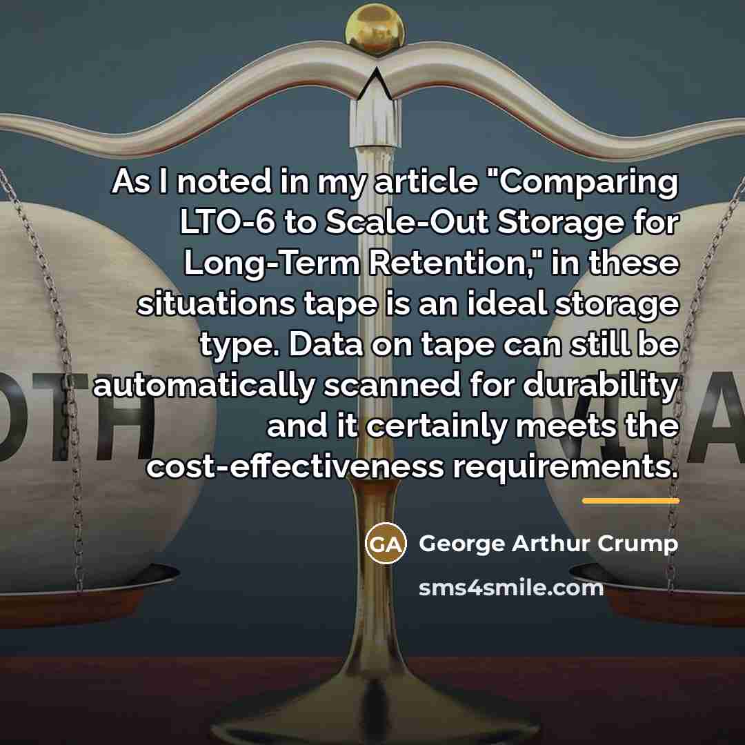 “As I noted in my article "Comparing LTO-6 to Scale-Out…” quote by George Arthur Crump