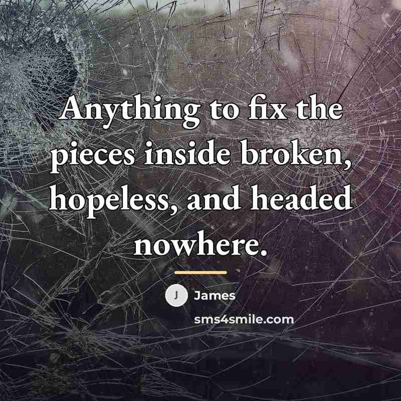 “Anything to fix the pieces inside broken, hopeless, and headed…” quote by James