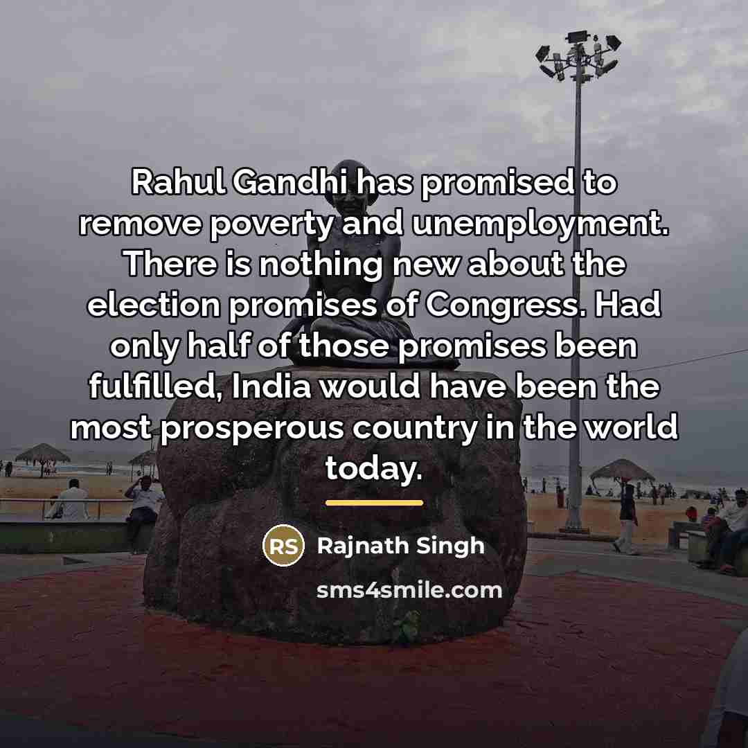 “Rahul Gandhi has promised to remove poverty and unemployment. There…” quote by Rajnath Singh