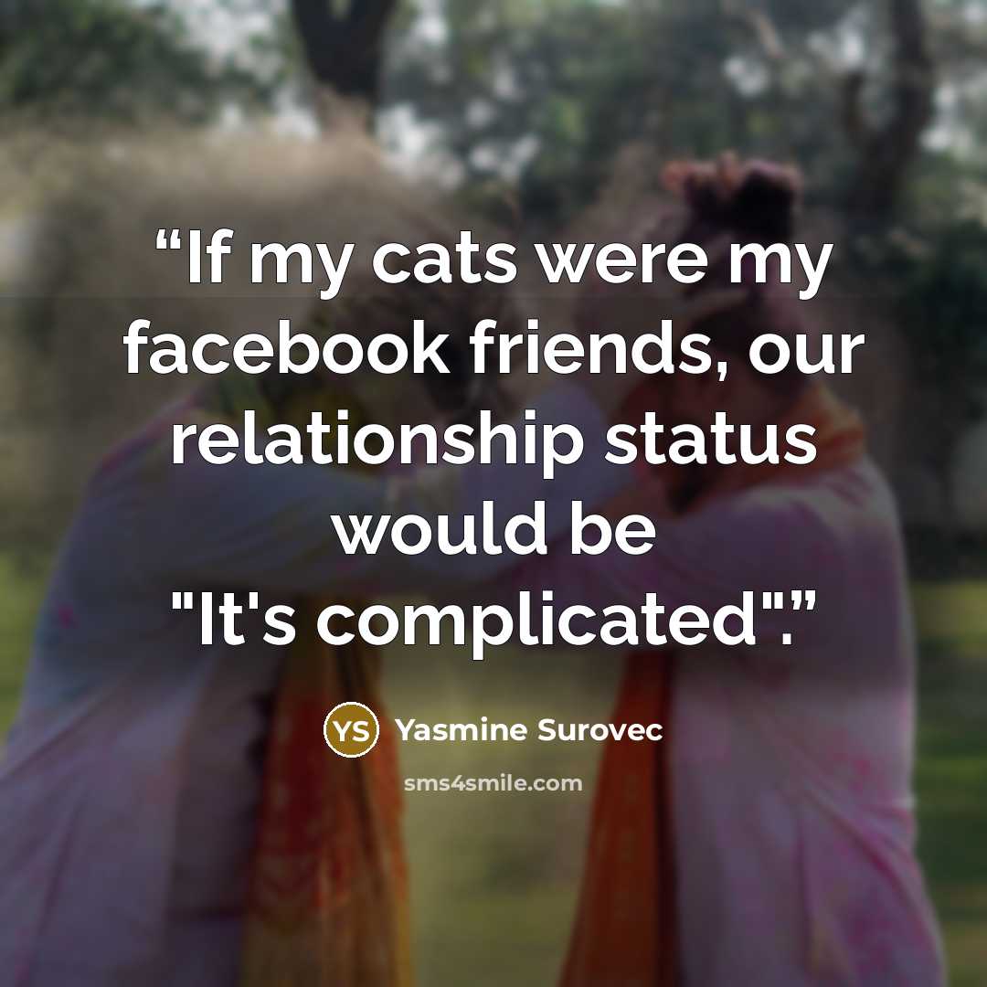 “If my cats were my facebook friends, our relationship status would be "It's complicated".” quote by Yasmine Surovec