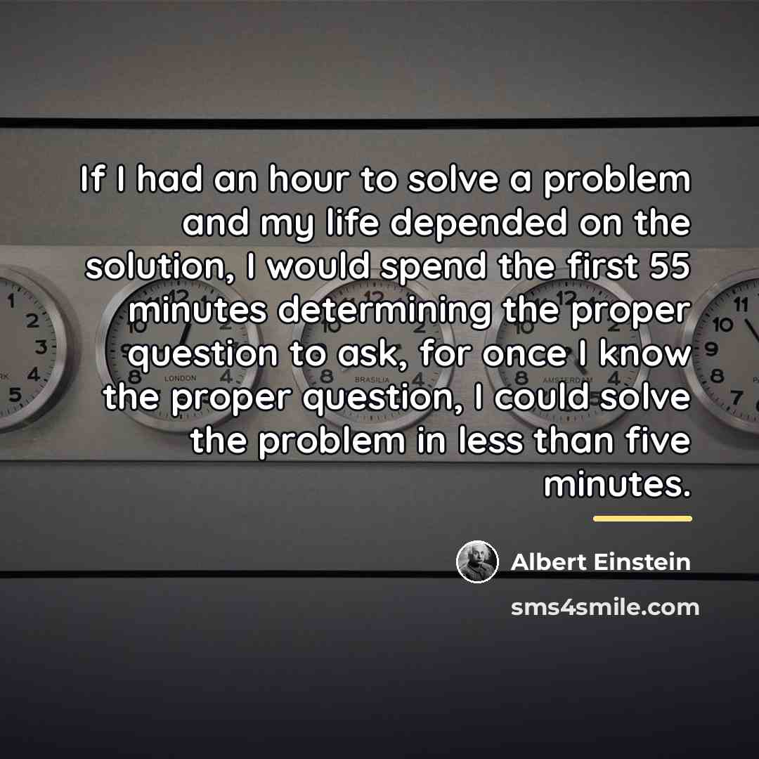 “If I had an hour to solve a problem and…” quote by Albert Einstein