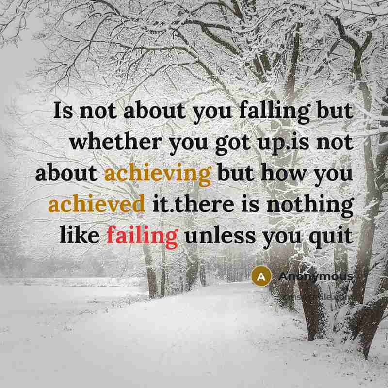 “Is not about you falling but whether you got up.is not about achieving but how you achieved it.there is nothing like failing unless you quit” quote by Anonymous