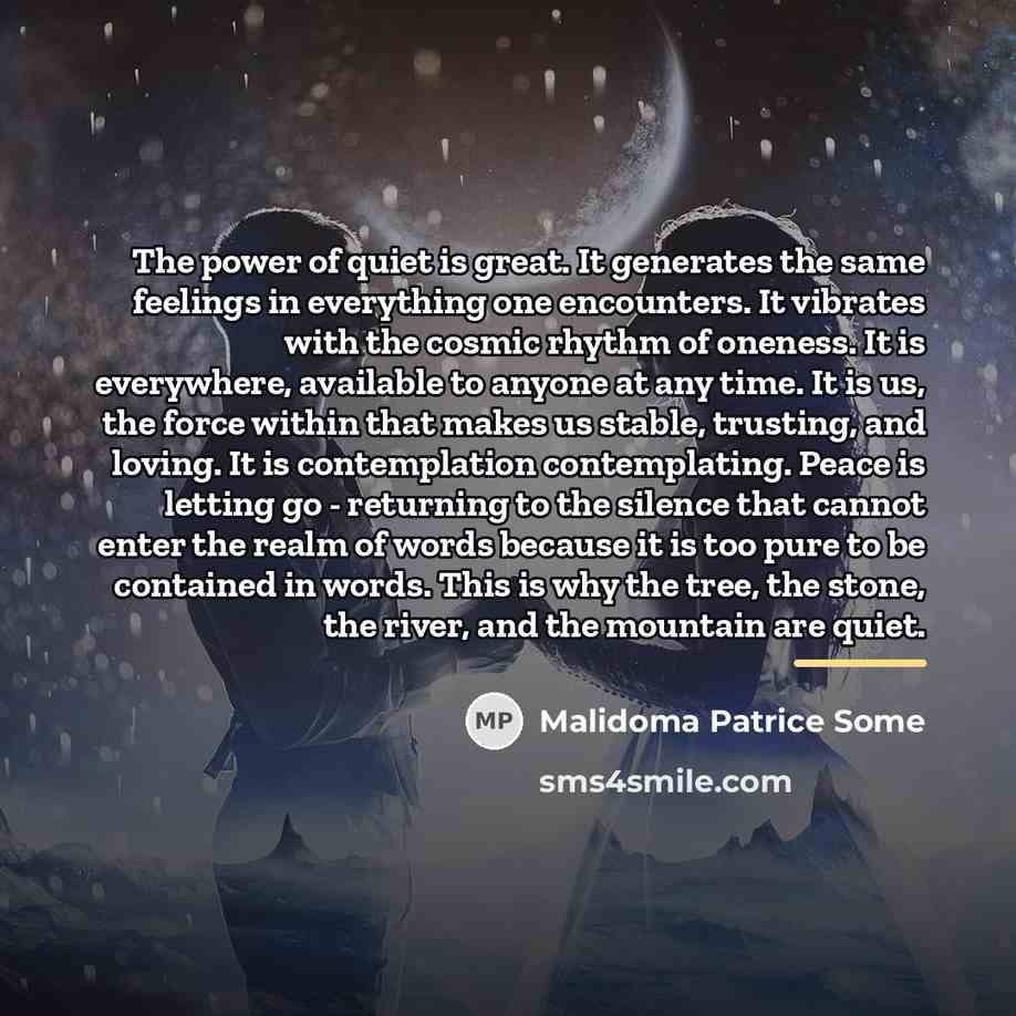 “The power of quiet is great. It generates the same…” quote by Malidoma Patrice Some