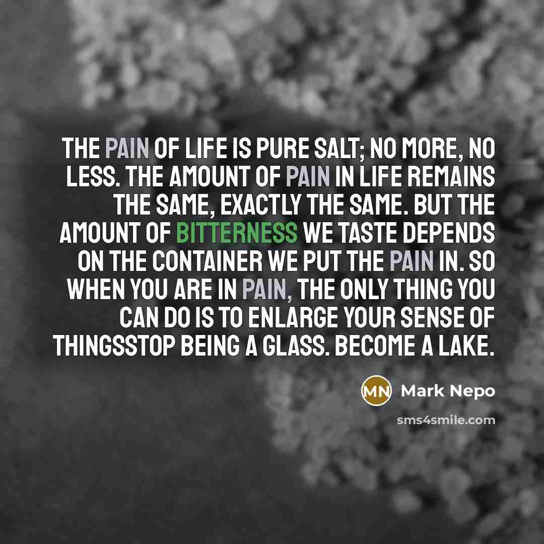 “The pain of life is pure salt; no more, no…” quote by Mark Nepo