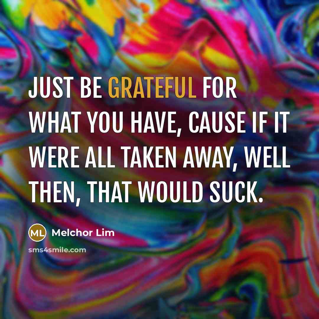 “Just be grateful for what you have, cause if it…” quote by Melchor Lim
