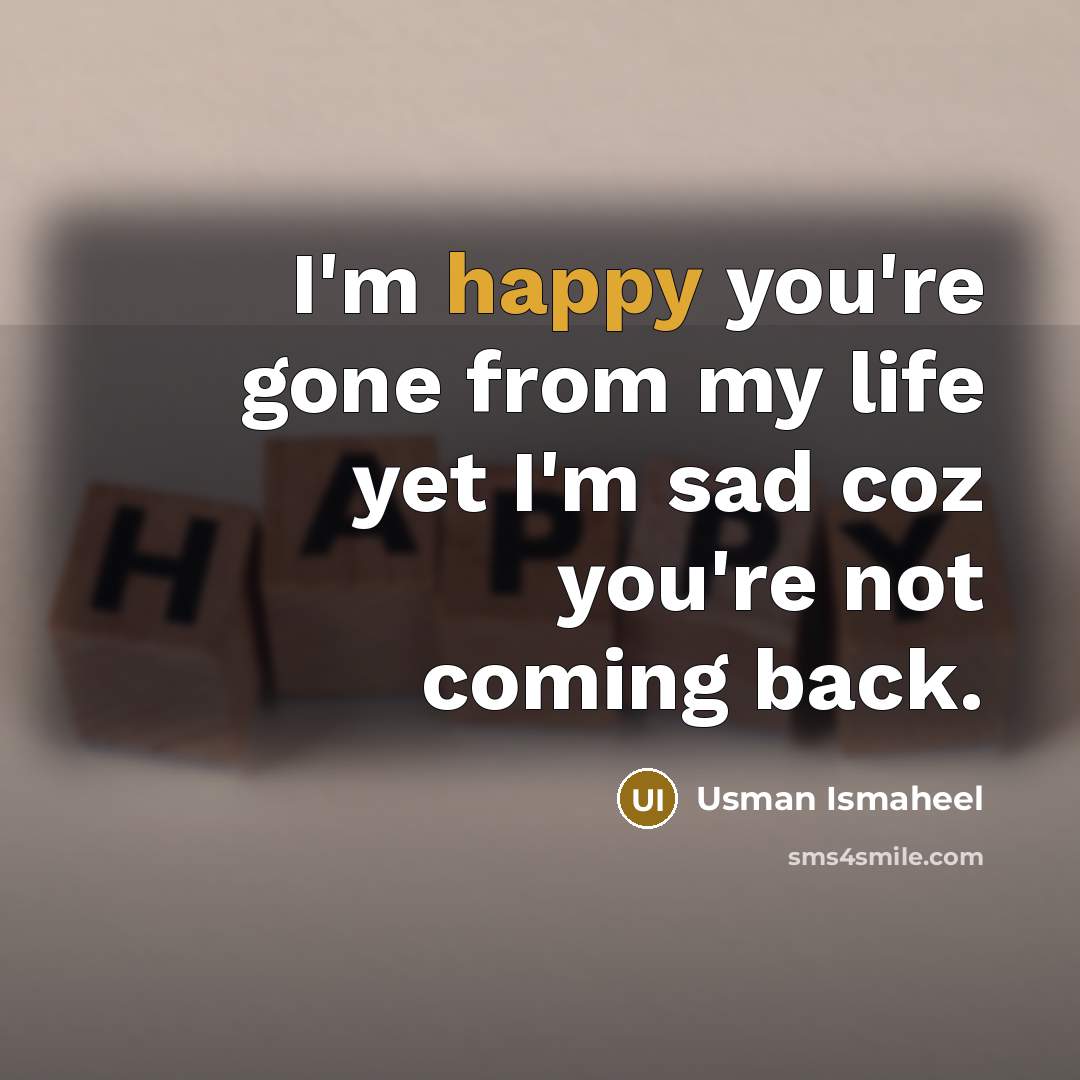 “I'm happy you're gone from my life yet I'm sad…” quote by Usman Ismaheel
