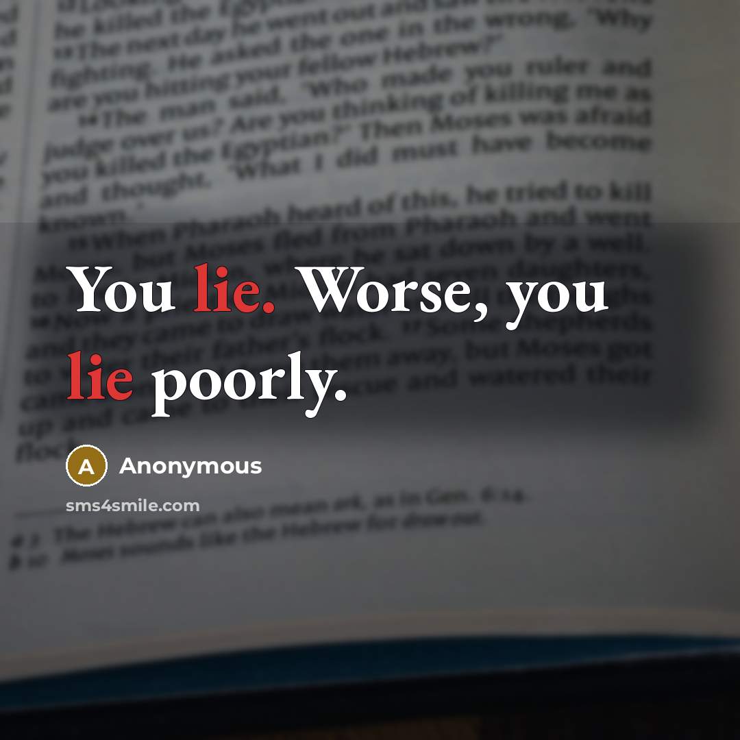 “You lie. Worse, you lie poorly.…” quote by Anonymous
