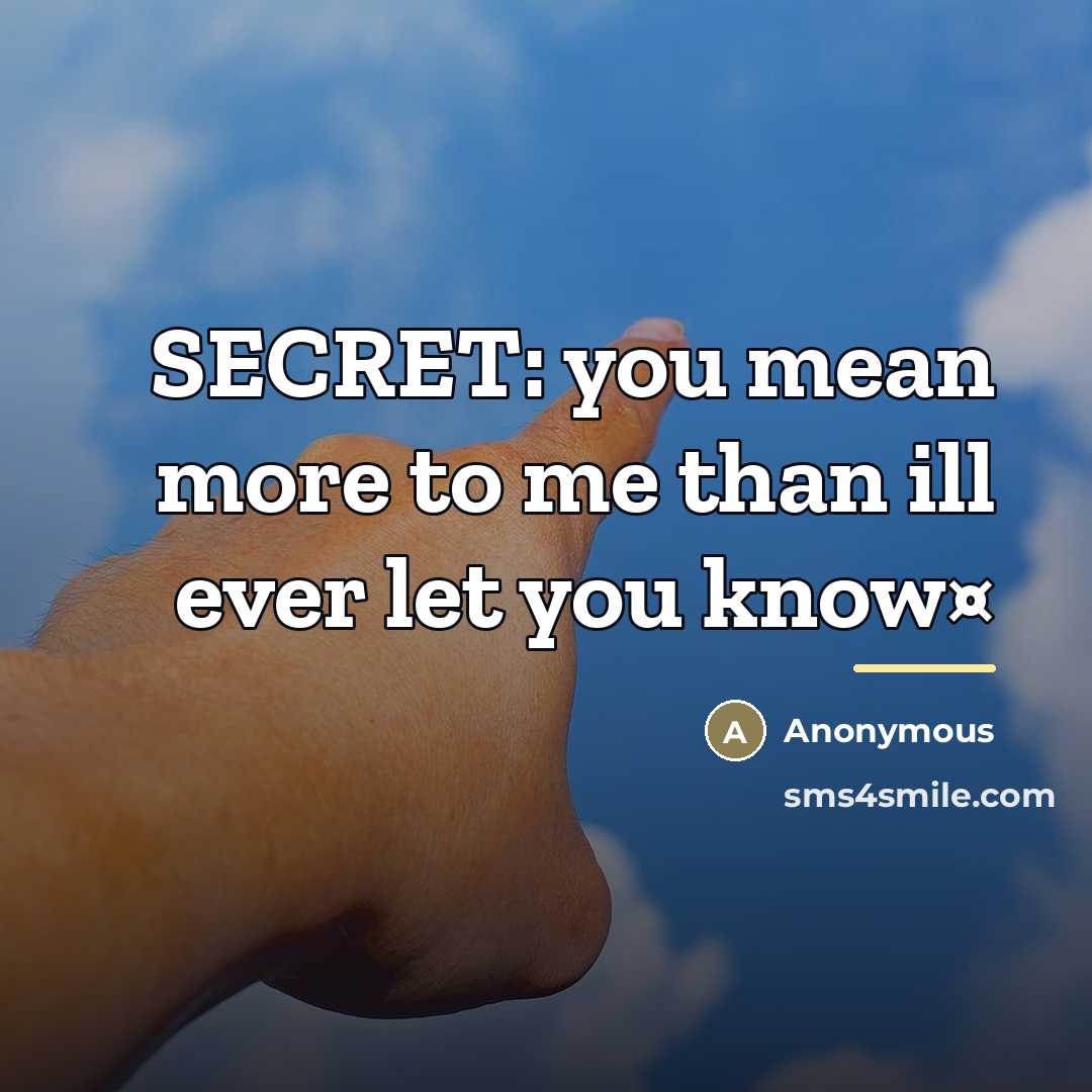 “SECRET: you mean more to me than ill ever let…” quote by Anonymous