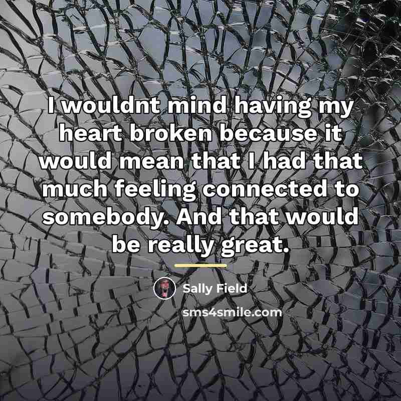 “I wouldnt mind having my heart broken because it would…” quote by Sally Field