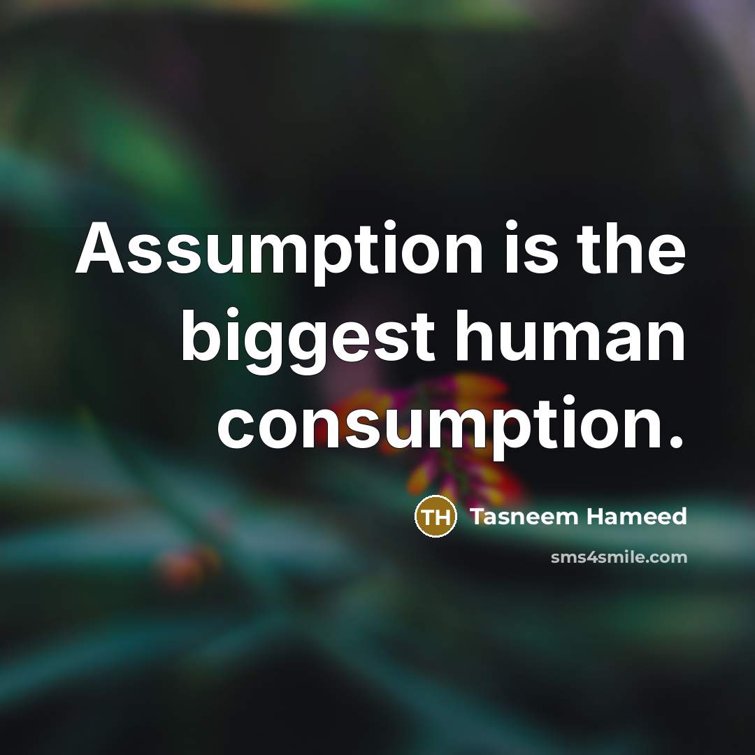 “Assumption is the biggest human consumption.” quote by Tasneem Hameed