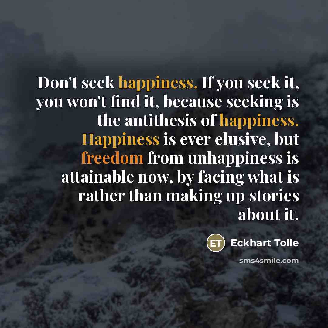 “Don't seek happiness. If you seek it, you won't find…” quote by Eckhart Tolle