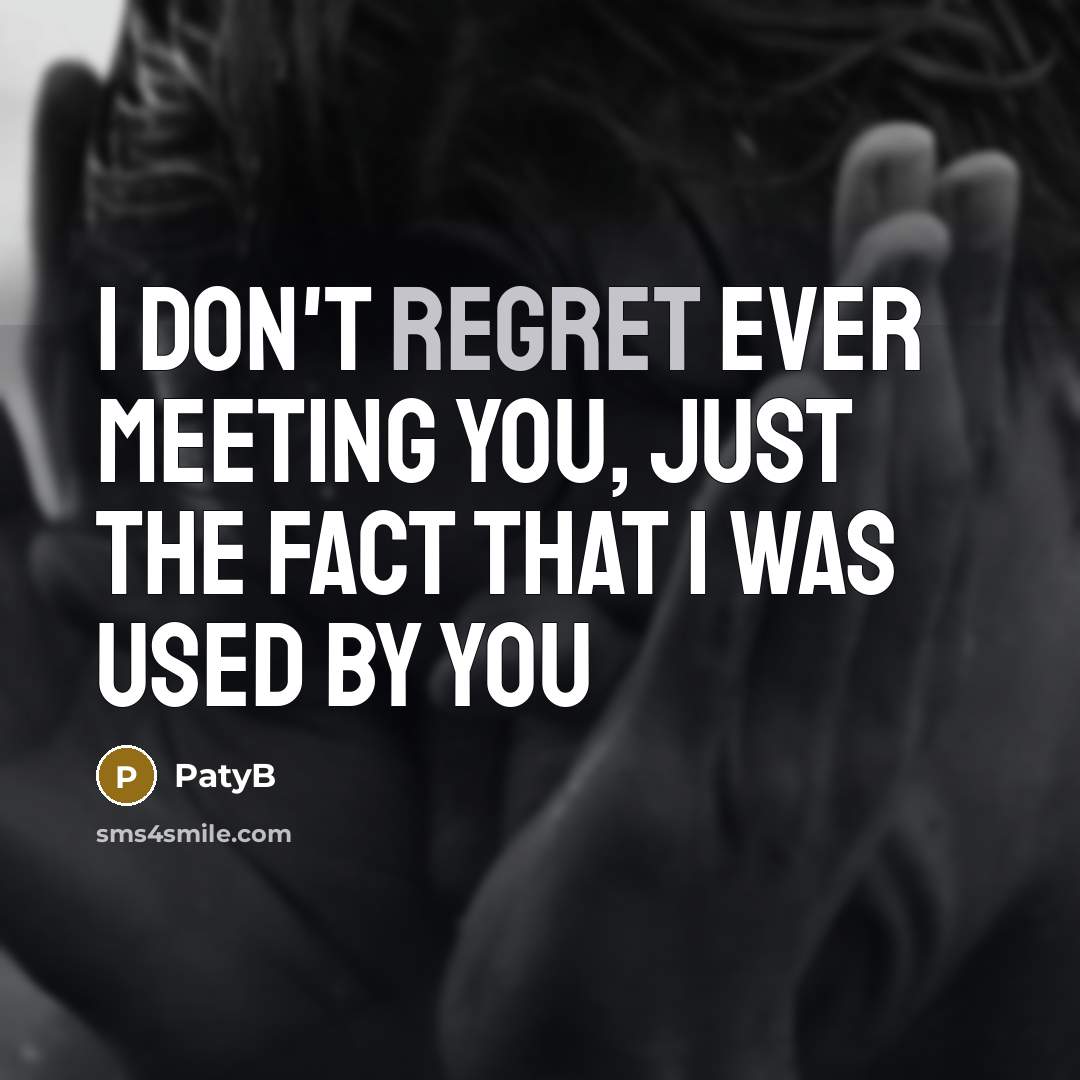 “I don't regret ever meeting you, just the fact that I was used by you” quote by PatyB