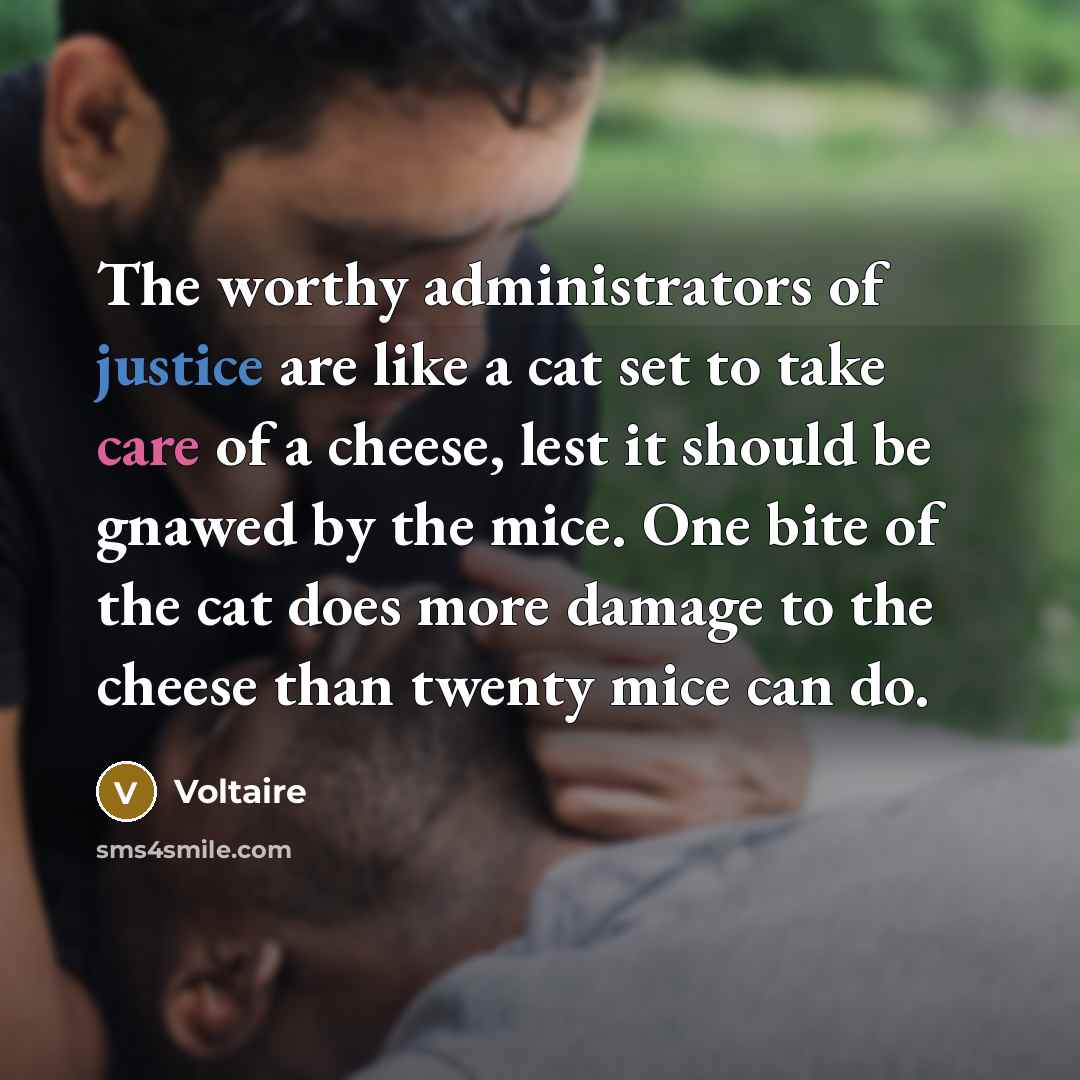 “The worthy administrators of justice are like a cat set…” quote by Voltaire