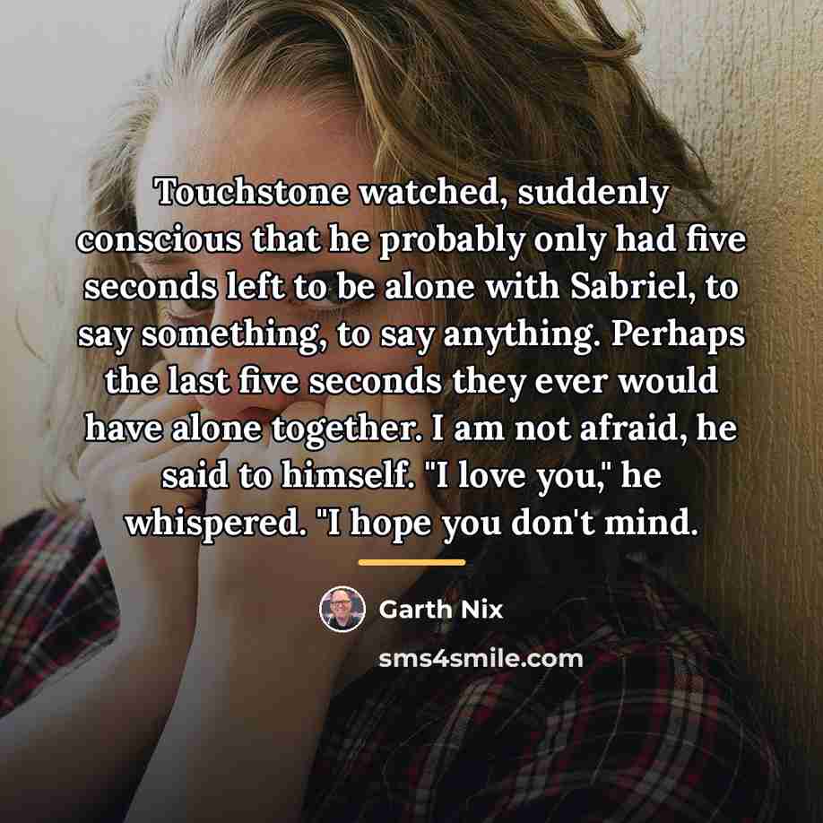 “Touchstone watched, suddenly conscious that he probably only had five…” quote by Garth Nix