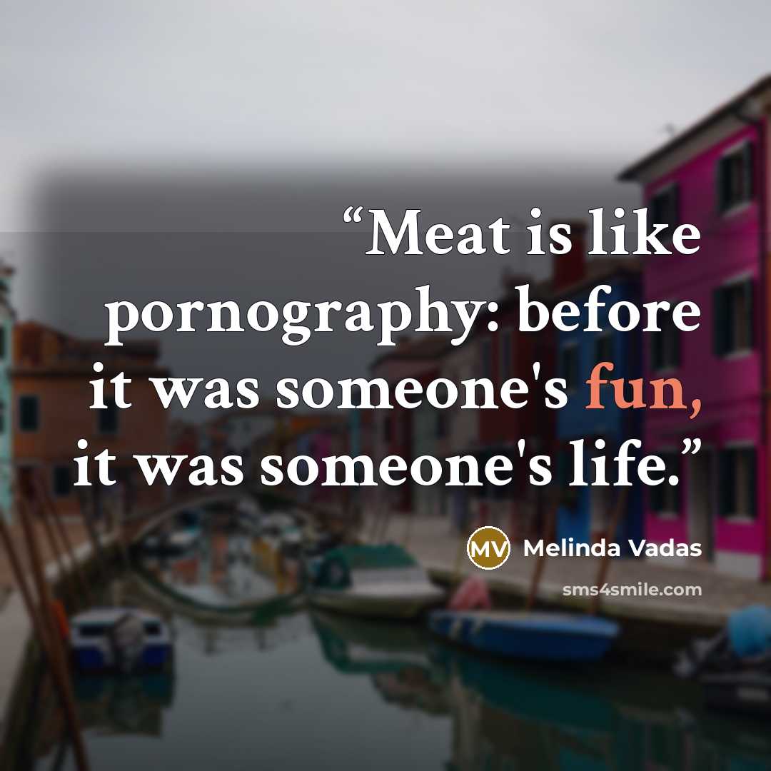 “Meat is like pornography: before it was someone's fun, it was someone's life.” quote by Melinda Vadas