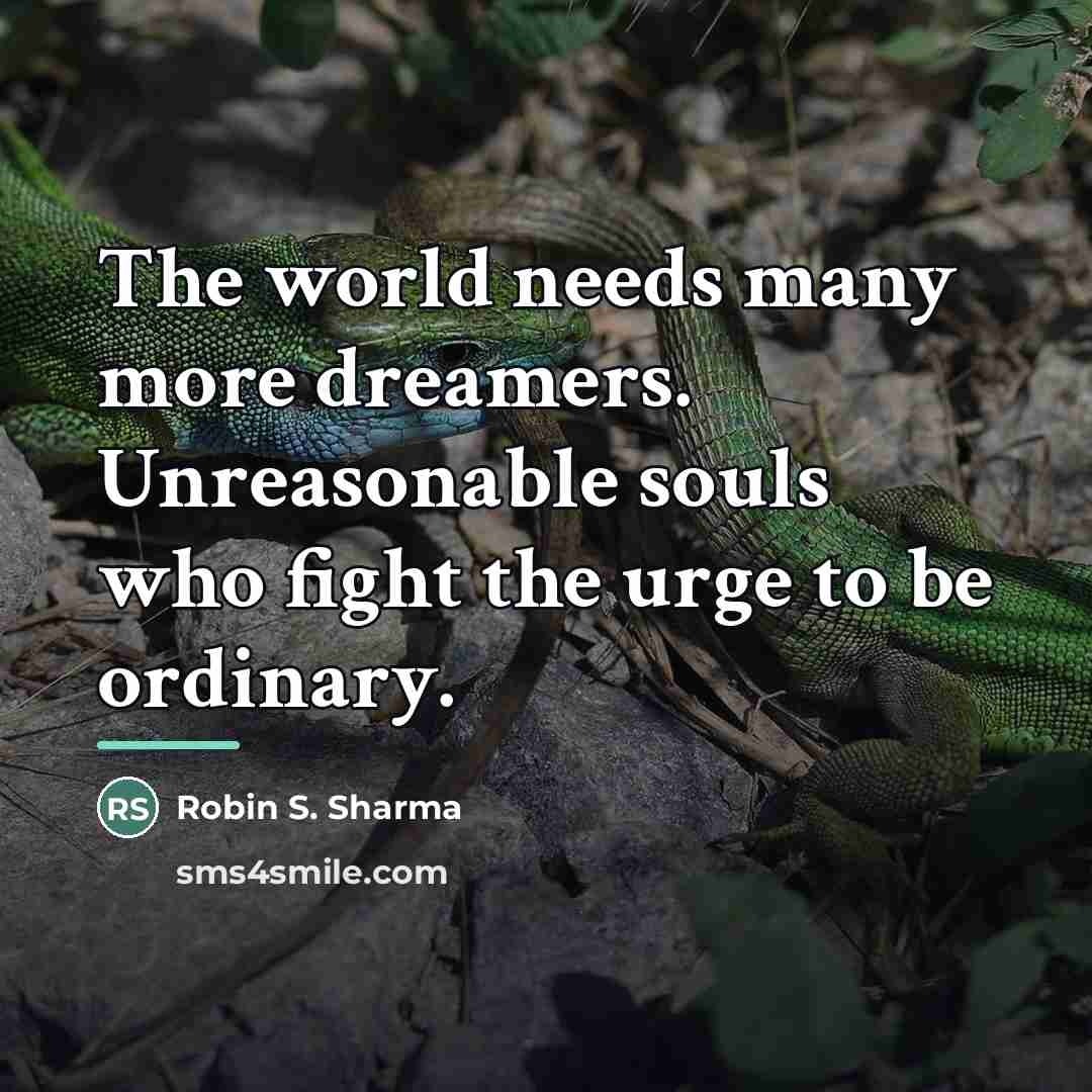 “The world needs many more dreamers. Unreasonable souls who fight…” quote by Robin S. Sharma