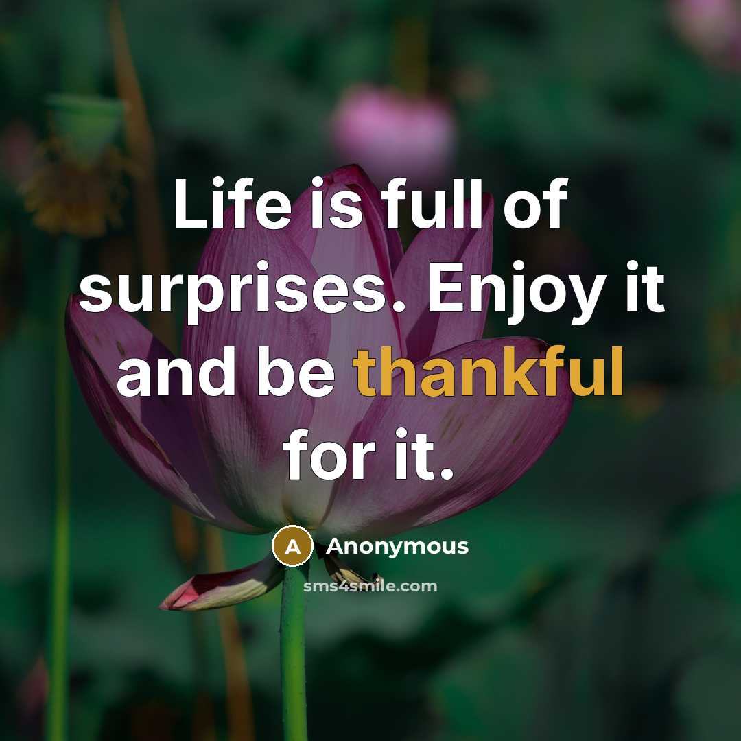 “Life is full of surprises. Enjoy it and be thankful…” quote by Anonymous