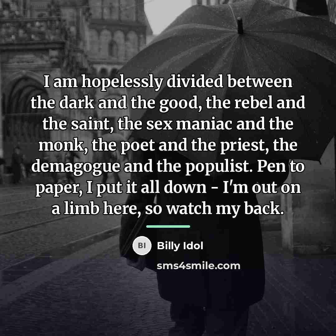 “I am hopelessly divided between the dark and the good,…” quote by Billy Idol