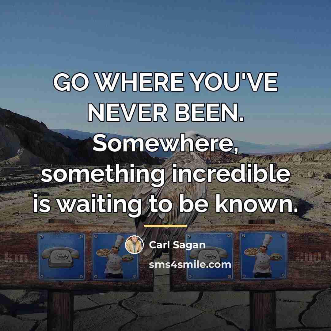 “GO WHERE YOU'VE NEVER BEEN. Somewhere, something incredible is waiting…” quote by Carl Sagan