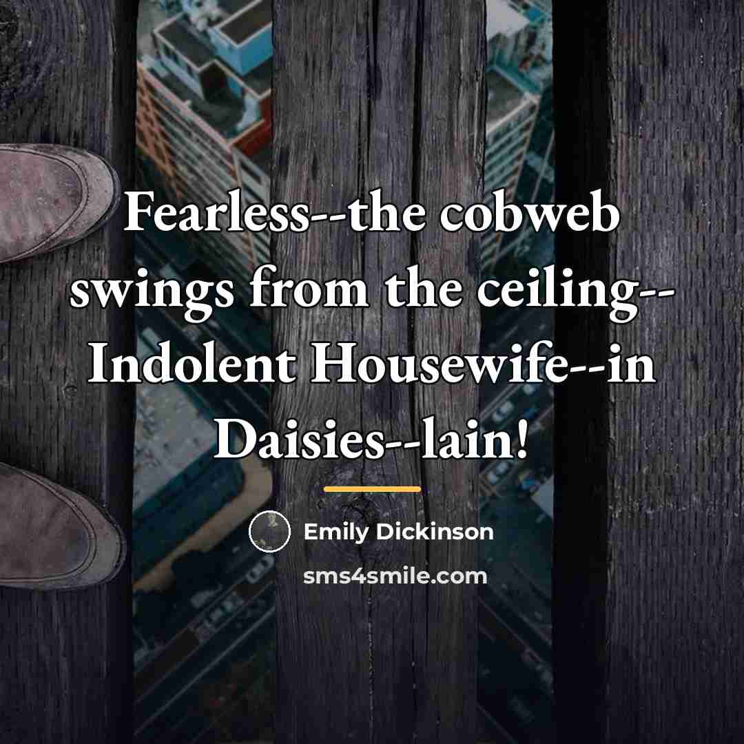 “Fearless--the cobweb swings from the ceiling-- Indolent Housewife--in Daisies--lain!…” quote by Emily Dickinson
