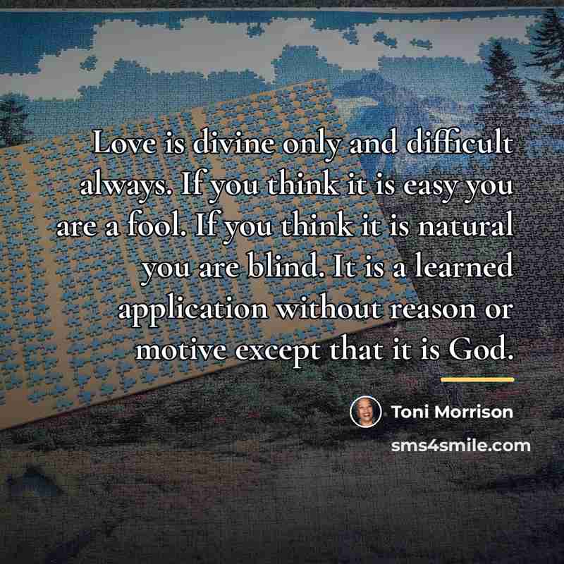“Love is divine only and difficult always. If you think…” quote by Toni Morrison