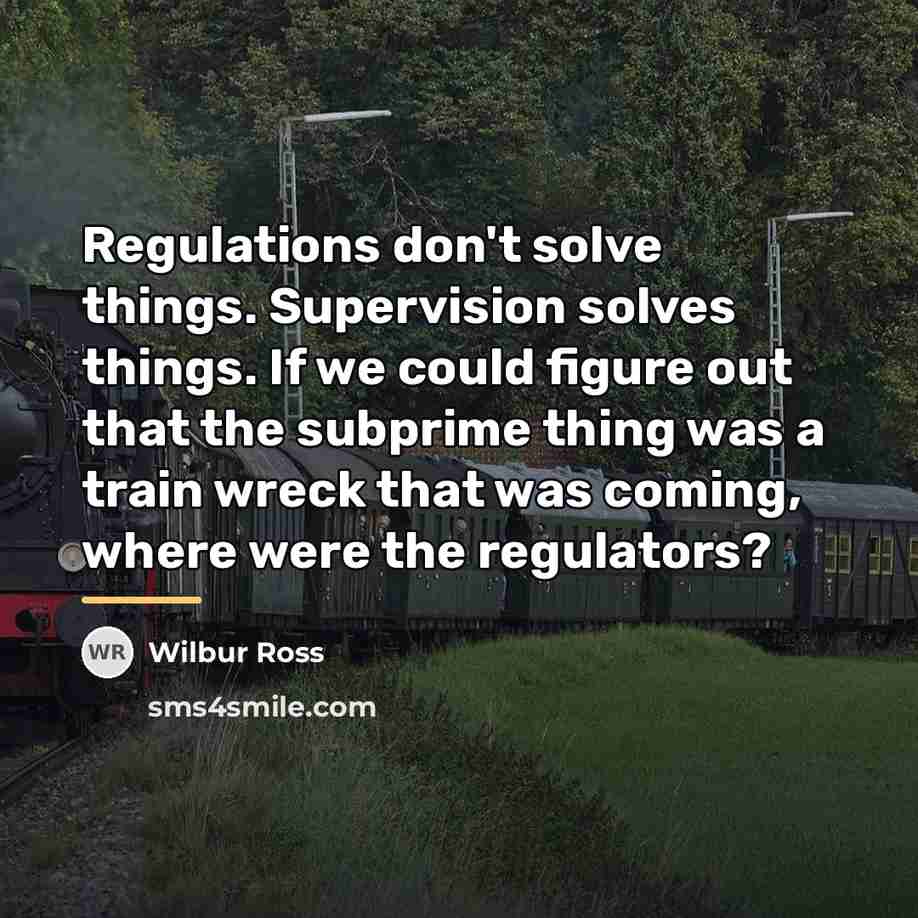 “Regulations don't solve things. Supervision solves things. If we could…” quote by Wilbur Ross