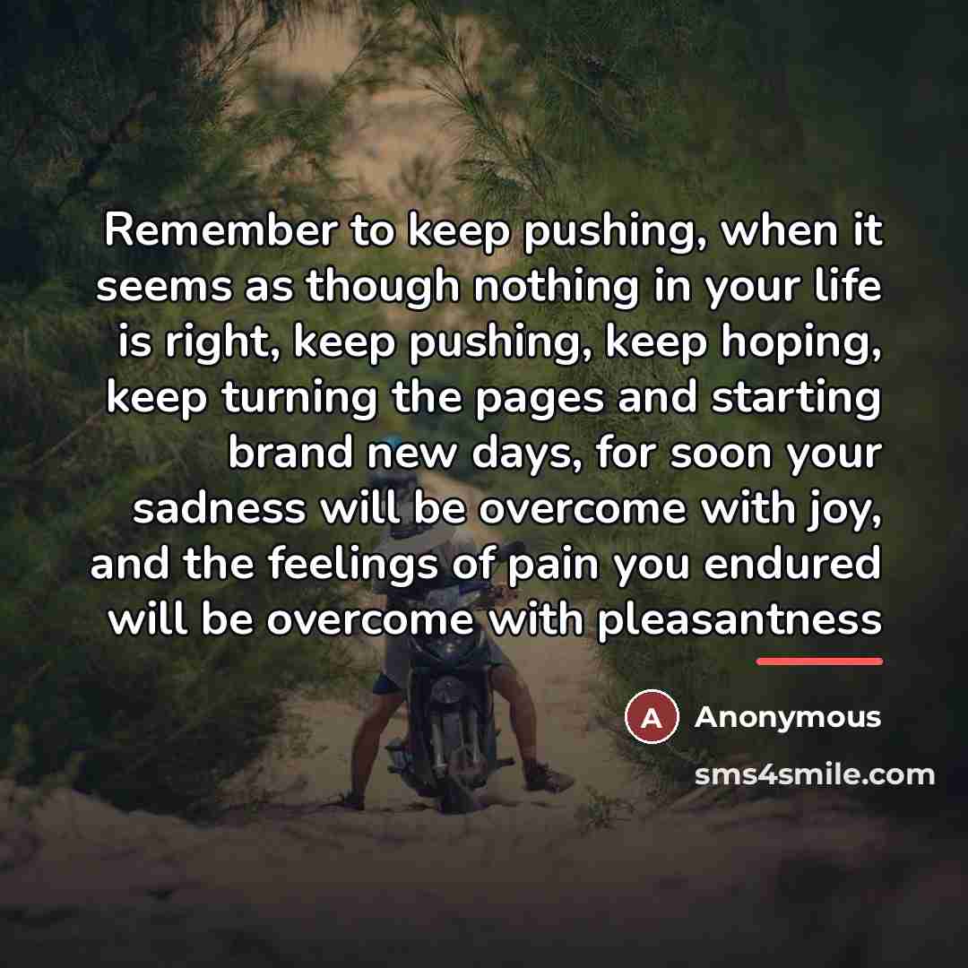 “Remember to keep pushing, when it seems as though nothing…” quote by Anonymous