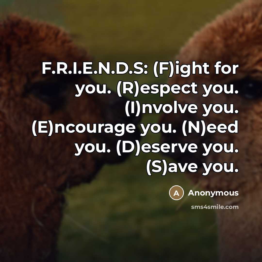 “F.R.I.E.N.D.S: (F)ight for you. (R)espect you. (I)nvolve you. (E)ncourage you.…” quote by Anonymous