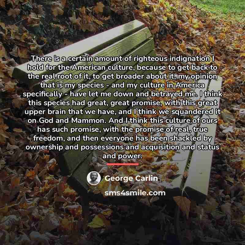 “There is a certain amount of righteous indignation I hold…” quote by George Carlin