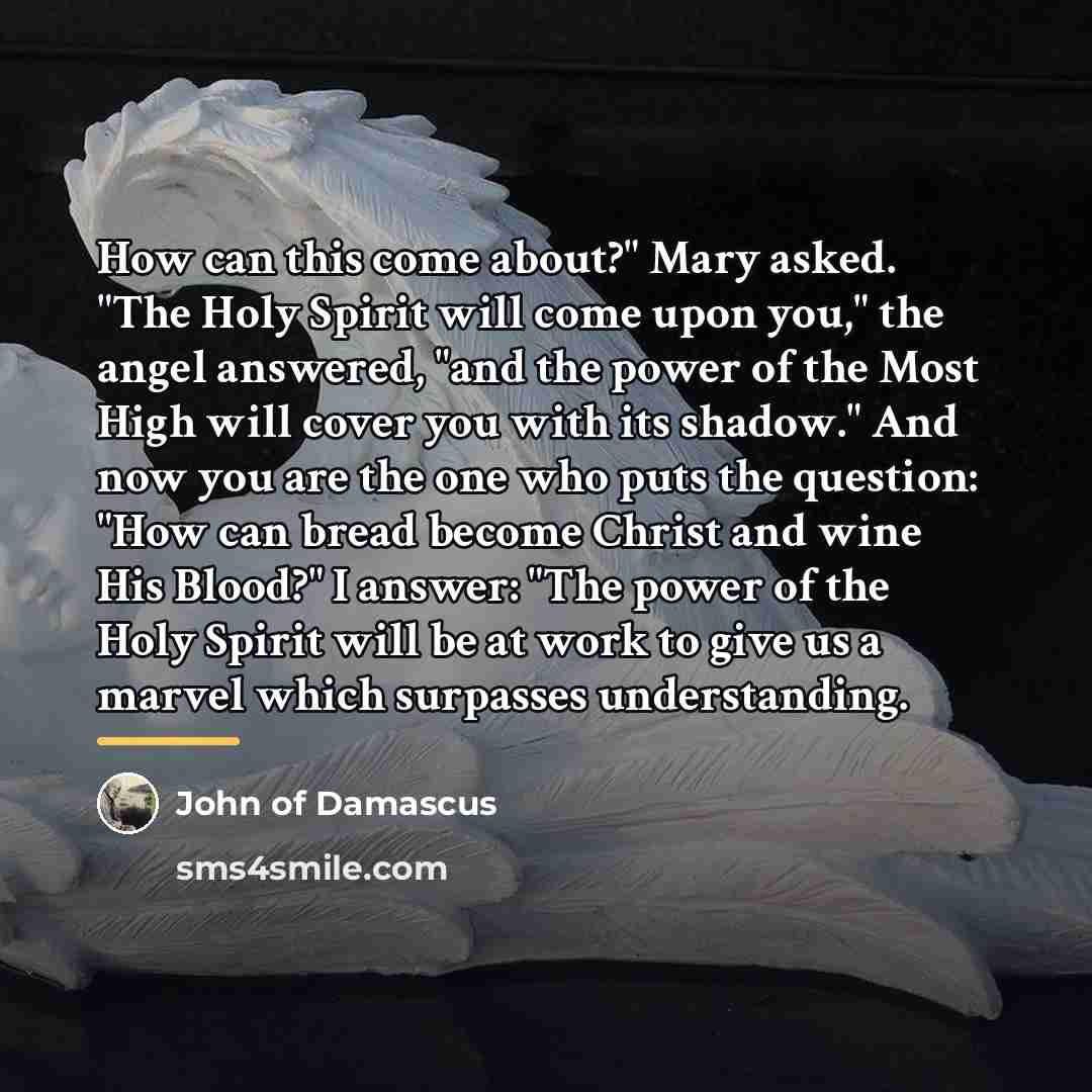 “How can this come about?" Mary asked. "The Holy Spirit…” quote by John of Damascus