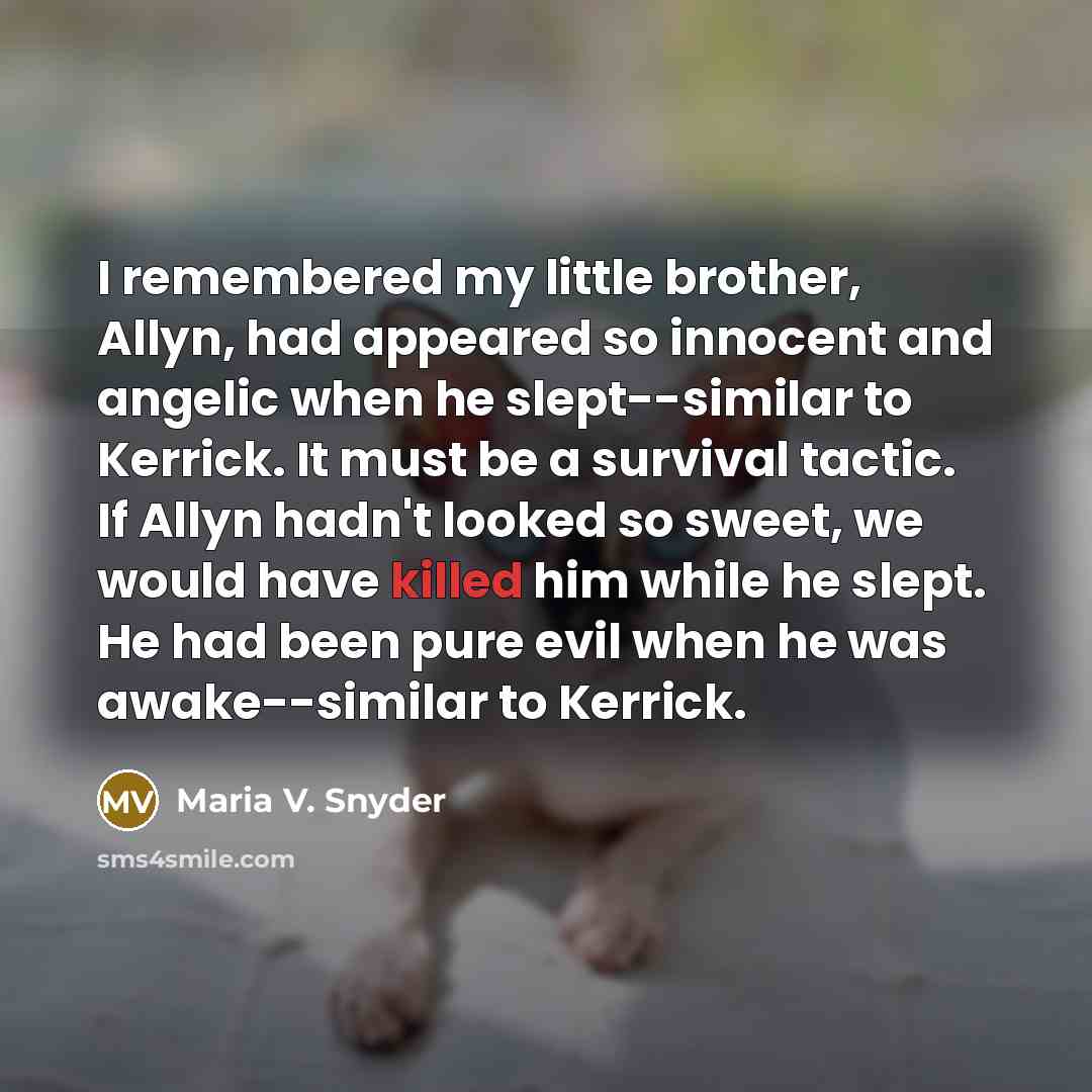 “I remembered my little brother, Allyn, had appeared so innocent…” quote by Maria V. Snyder