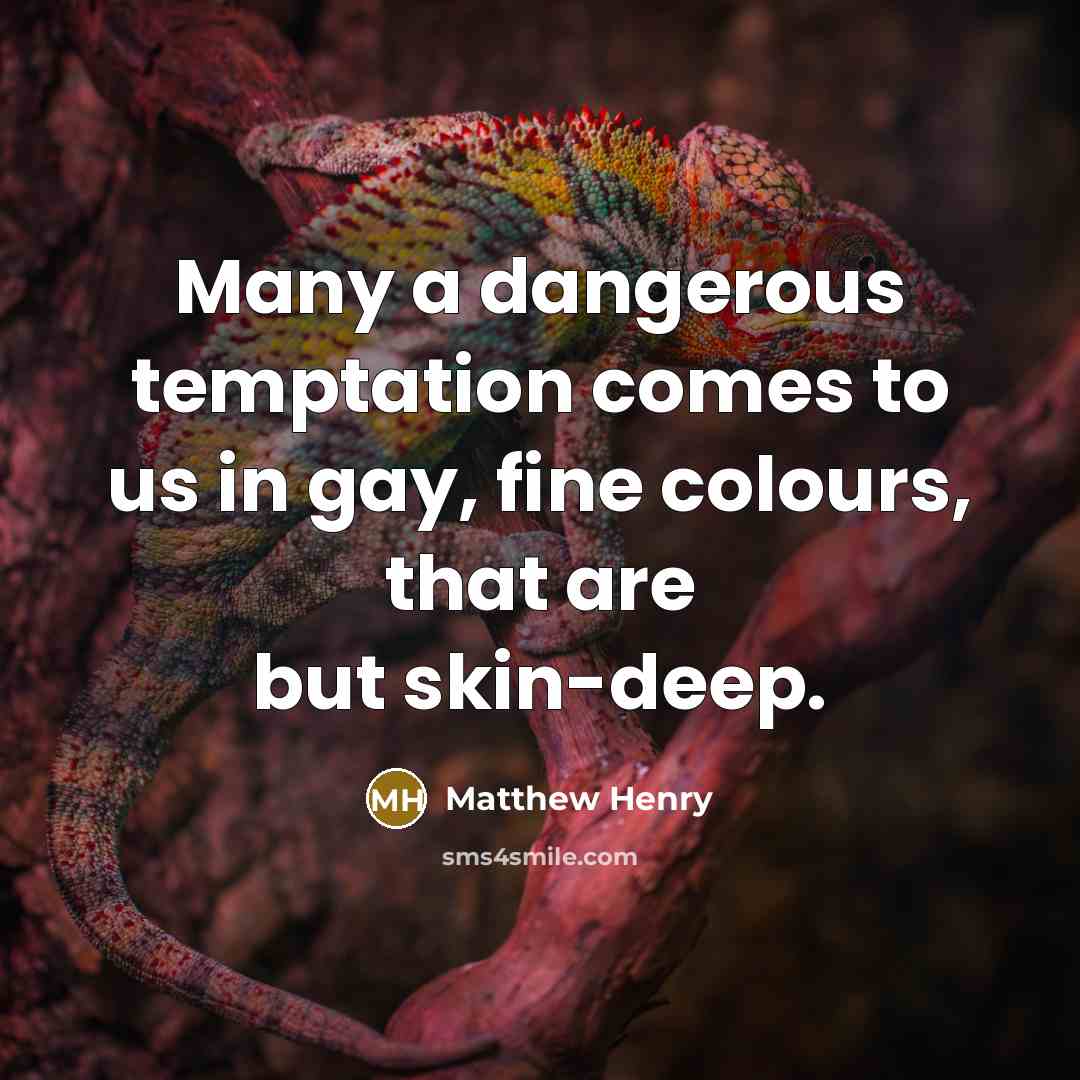 “Many a dangerous temptation comes to us in gay, fine…” quote by Matthew Henry