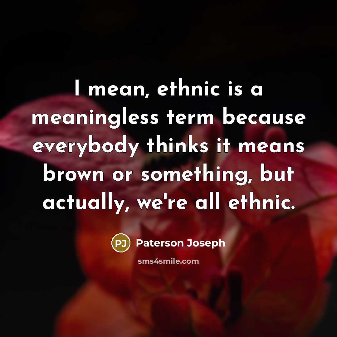 “I mean, ethnic is a meaningless term because everybody thinks…” quote by Paterson Joseph