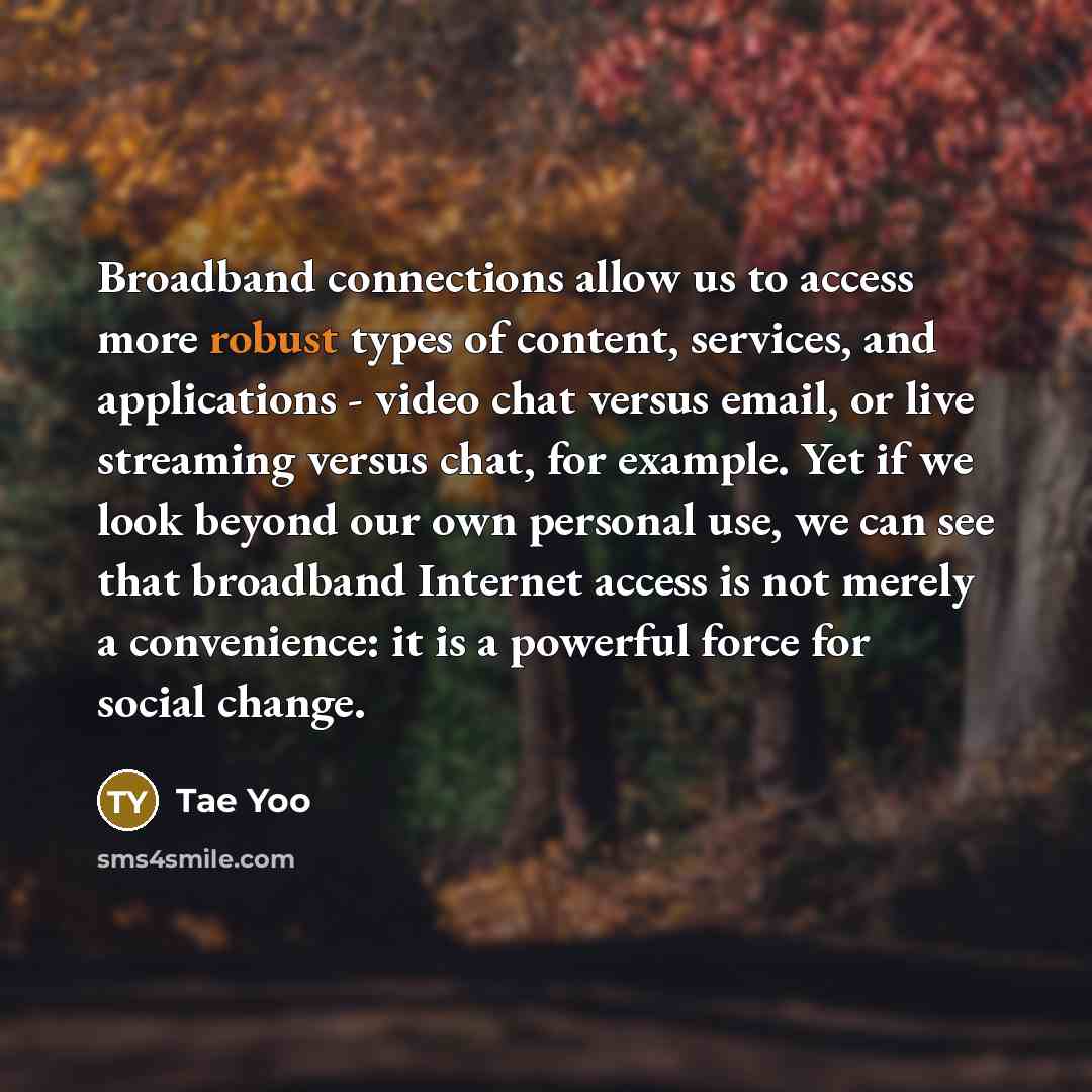 “Broadband connections allow us to access more robust types of…” quote by Tae Yoo