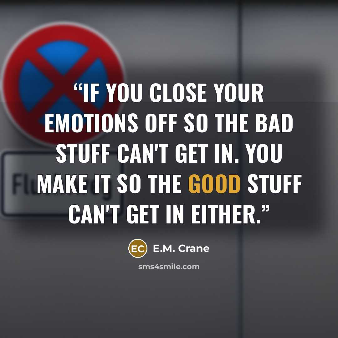 “If you close your emotions off so the bad stuff can't get in. You make it so the good stuff can't get in either.” quote by E.M. Crane